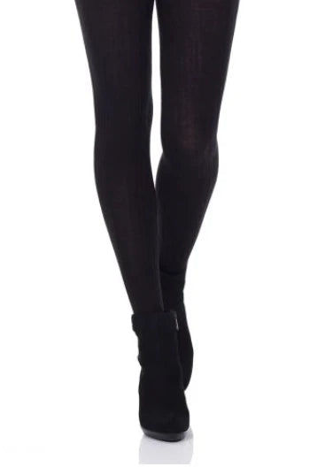 Collant Mérinos motif câble - Noir