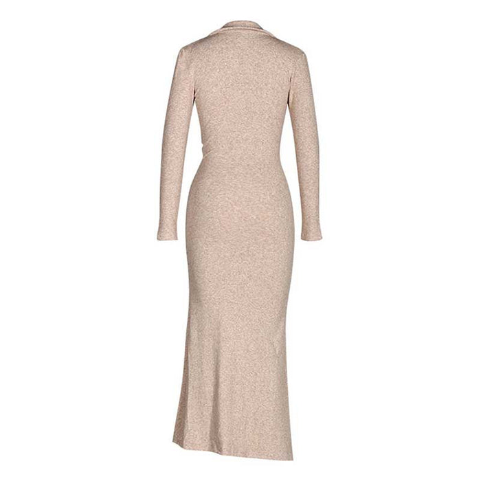Collar Long Sleeve Knit Dress with Bow Detail – Knitted Dress for Fall & Winter