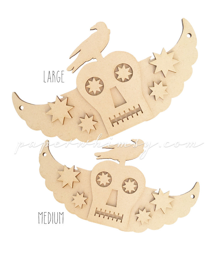Curious Winged Raven Skelly - paperwhimsy