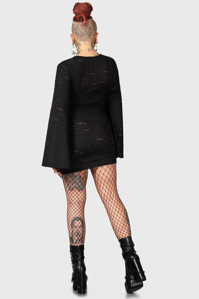 model showing back of dress