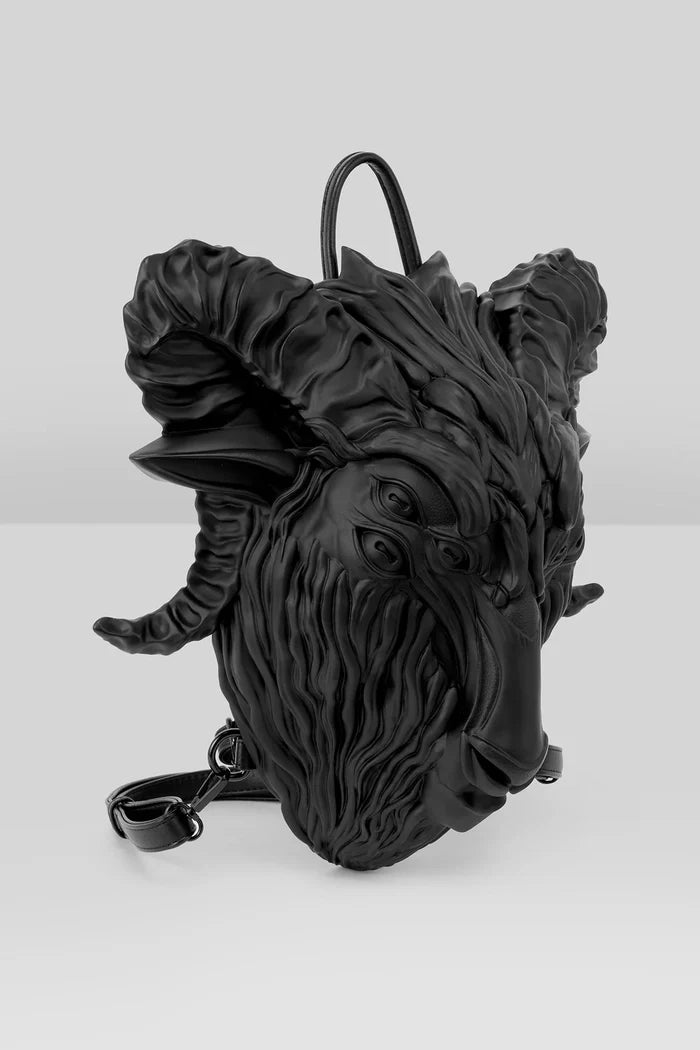 Black goat head-shaped bag on a white background