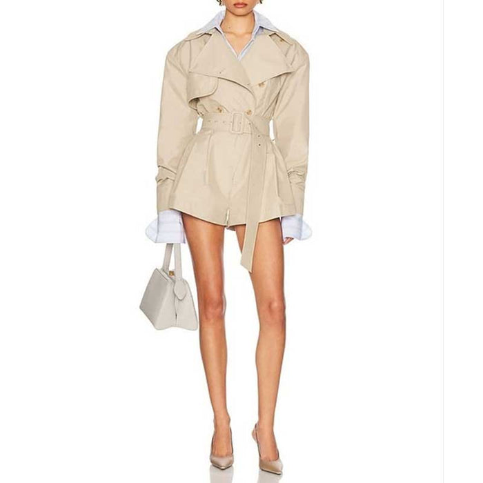Double Breasted Khaki Jumpsuit – Fitted Waist & Loose Fit