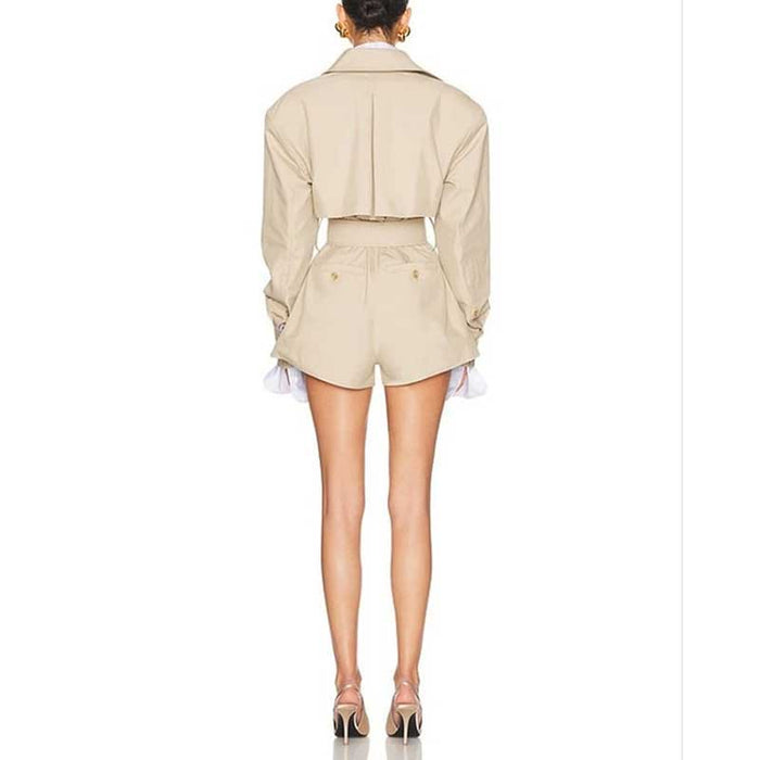 Double Breasted Khaki Jumpsuit – Fitted Waist & Loose Fit