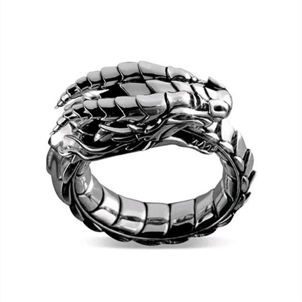 Black dragon with tail in it's mouth (ouroboros) ring.