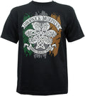 Black unisex Dropkick Murphy's shirt with logo on top, text on bottom that reads "signed and sealed in blood" and knotwork flag design in center.