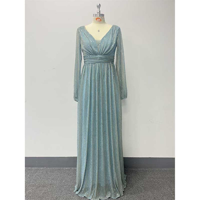Dusty Green Long Prom Dress Plus Size Long Sleeve Event Dress A Line Ball Gown