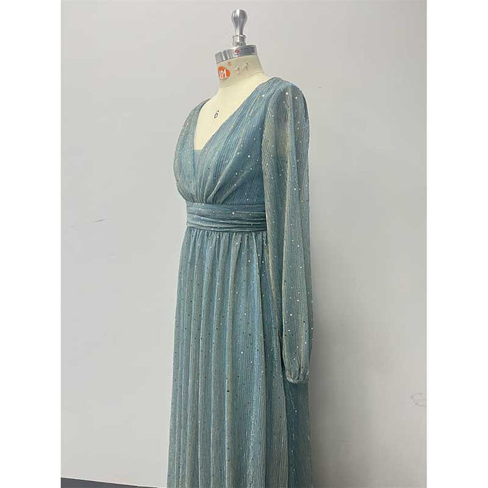 Dusty Green Long Prom Dress Plus Size Long Sleeve Event Dress A Line Ball Gown