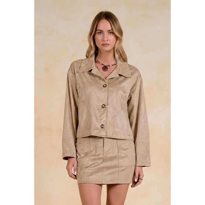 Elan 8 Jacket Collar Button Down in Sand