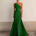 Elegant Bridesmaid Dress One Shoulder Evening Dress Long Pleated Formal Gown for Prom Party
