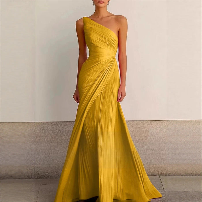 Elegant Bridesmaid Dress One Shoulder Evening Dress Long Pleated Formal Gown for Prom Party
