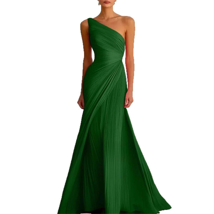 Elegant Bridesmaid Dress One Shoulder Evening Dress Long Pleated Formal Gown for Prom Party