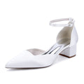 Elegant satin wedding shoes for bride with ankle strap and block heel design