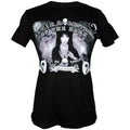 front of Black t-shirt with Elvira Mistress Of The Dark Spirit Board design printed on front. Cotton.