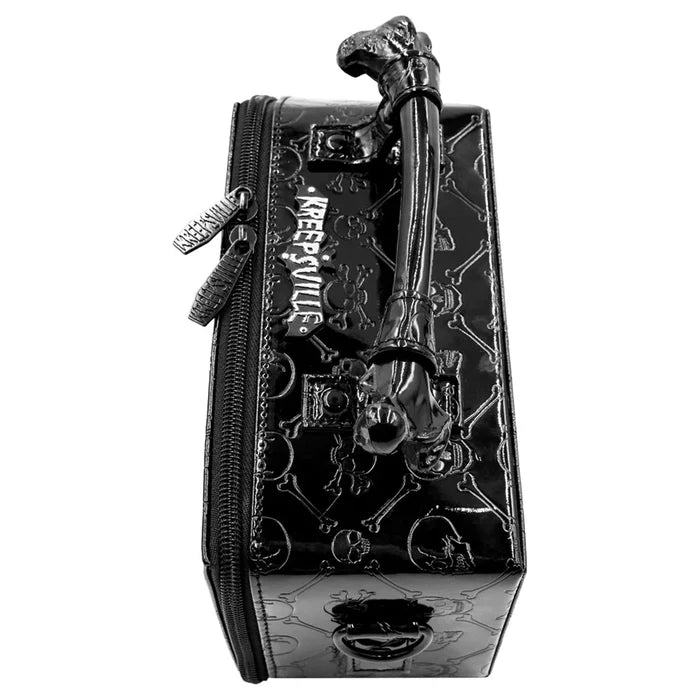 side of bag on display with white background