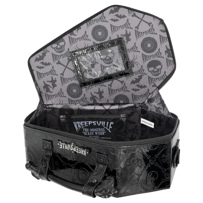 inside of bag on display with white background