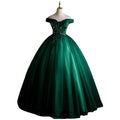 Emerald Green Prom Dress | Off Shoulder Glitter Ball Gown | Formal Evening Gown for Women