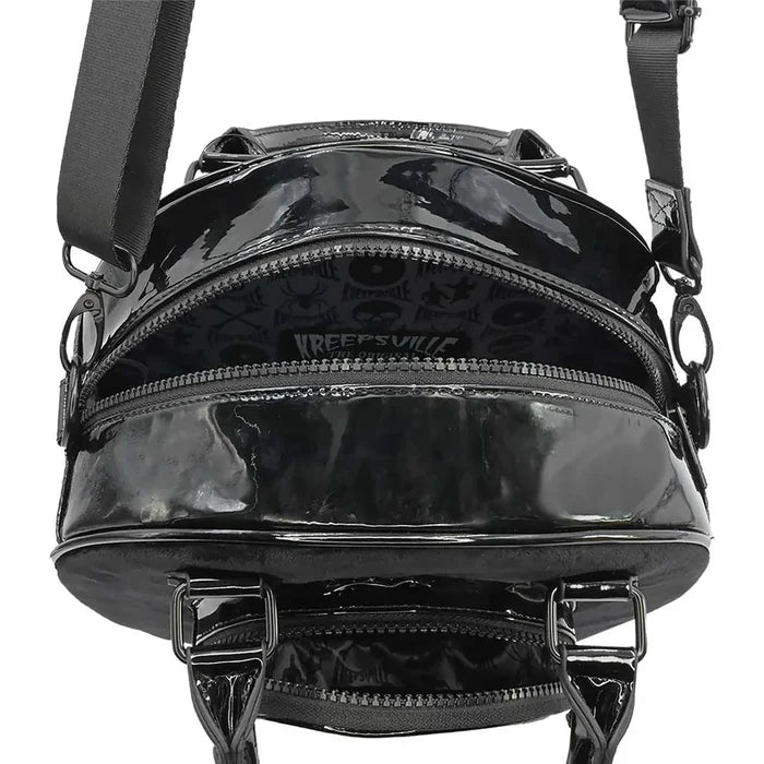 inside of bag on display with white background