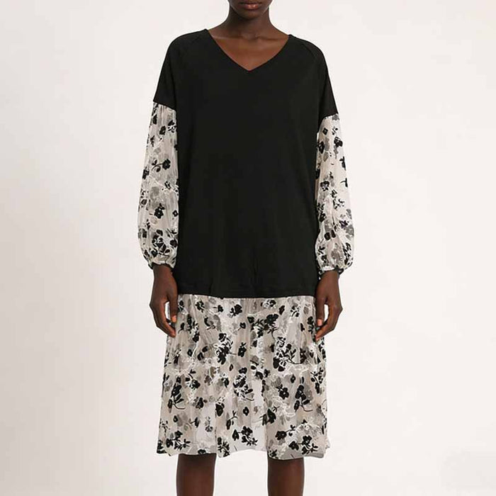 Floral Print V Neck Dress – Flowy Silhouette for Casual or Formal