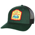green hat with "welcome to camp crystal lake" patch on front center