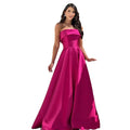 Fuchsia Pink Satin Strapless Maxi Dress | Elegant Formal Evening Gown