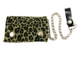 Leopard print wallet with chain on a white background