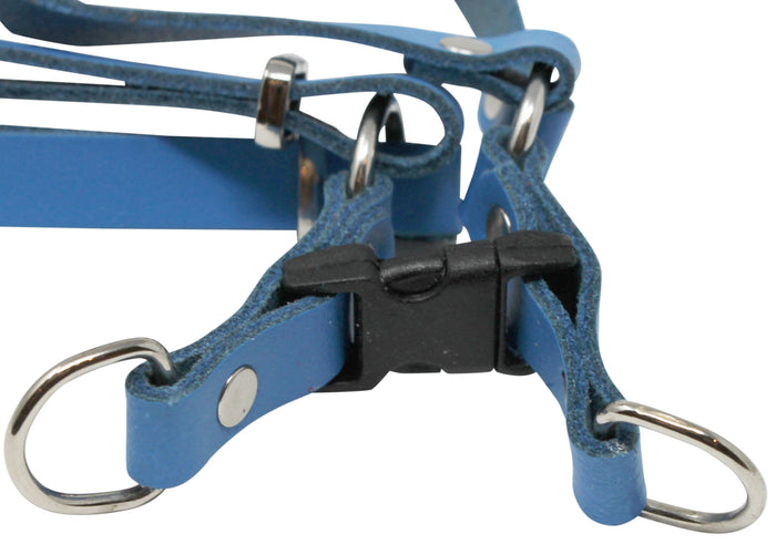 Genuine Leather Adjustable Step-in Dog Harness 2 Sizes Small XSmall [Blue]
