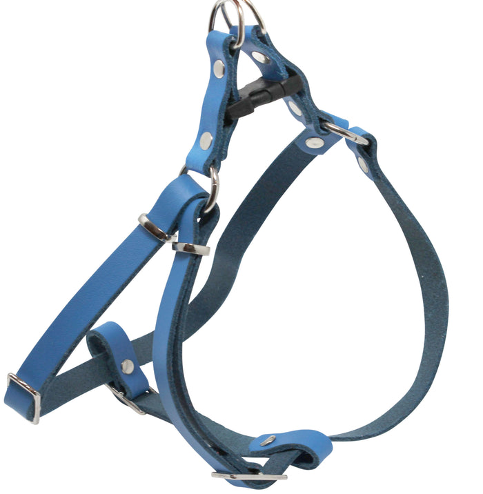 Genuine Leather Adjustable Step-in Dog Harness 2 Sizes Small XSmall [Blue]