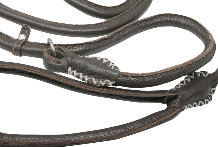Genuine Rolled Leather Slip Dog Leash and Adjustable Choke Collar British Style Lead 6ft Long Brown