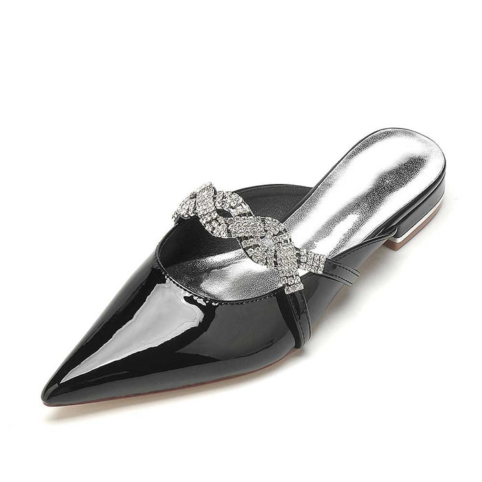 Glitter Crystal Embellished Patent Leather Mules – Glamorous Women’s Shoes
