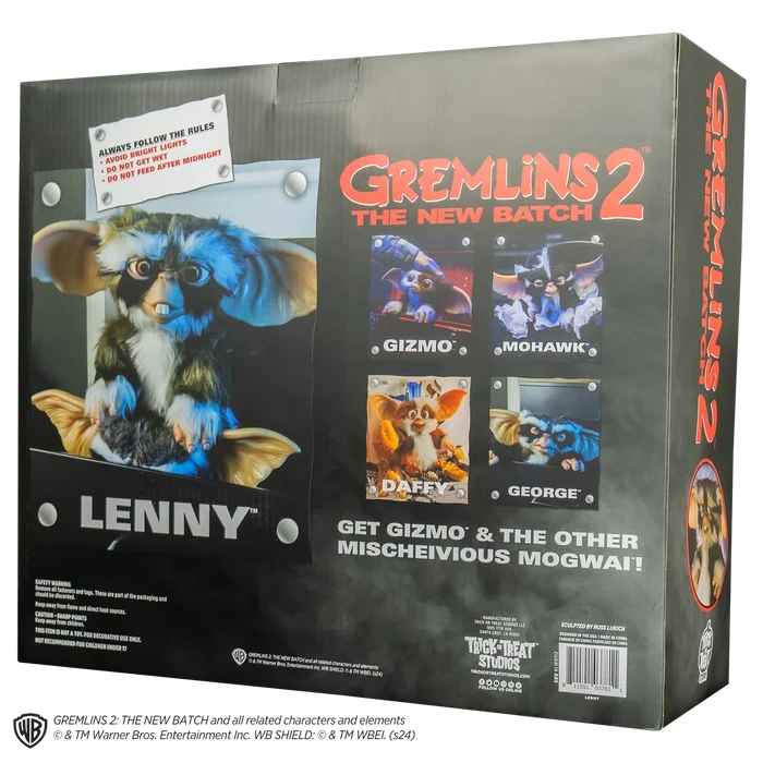 Gremlins 2 Lenny Mogwai prop in packaging with branding
