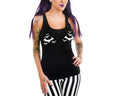 women's Black racerback tank top with white multi-bats print on both breasts
