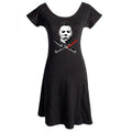 front of Halloween 2 licensed design Michael Myers knives based on the 1981 Halloween 2 Universal Studios movie Halloween 2. Black form-fitting upper torso with a flowy bottom.