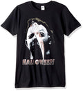 halloween movie shirt with mike myers mask and knife graphic with text that reads "halloween"