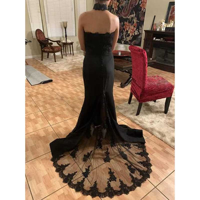 Halter Neck Mermaid Satin Bridesmaid Dress Lace s Long Prom Dress Wedding Ball Gown