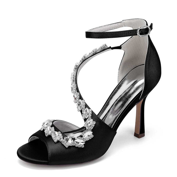Handmade Crystal Cross Strap Wedding Sandals | Prom Heels with Adjustable Ankle Strap