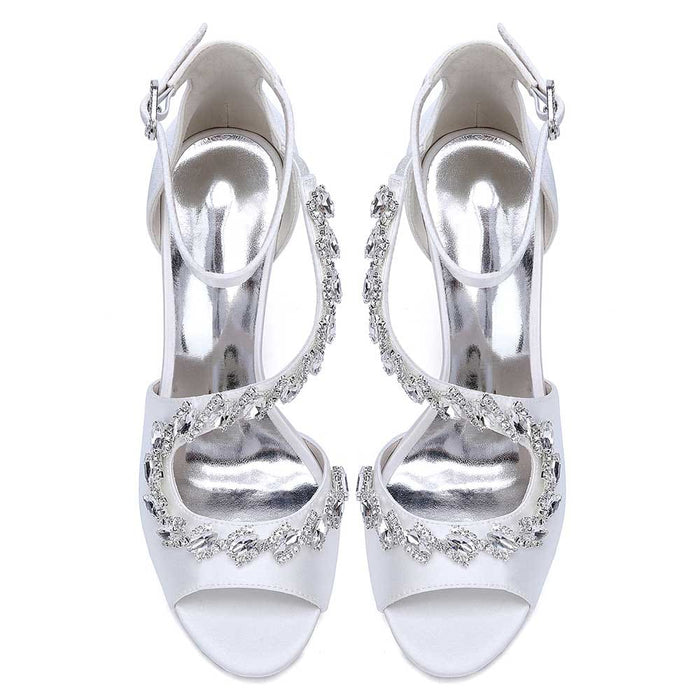 Handmade Crystal Cross Strap Wedding Sandals | Prom Heels with Adjustable Ankle Strap