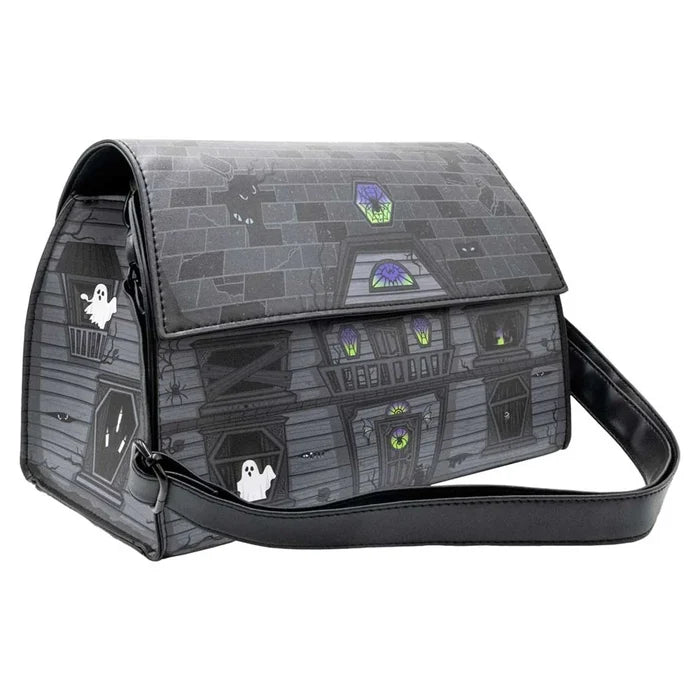 side of bag on display with white background