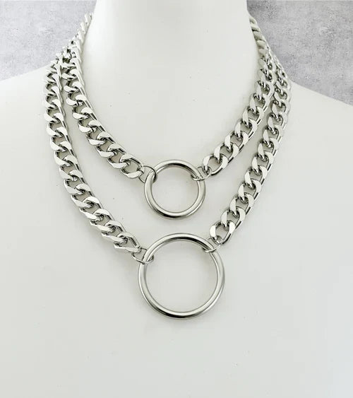Heavy Cuban Diamond Cut Double Chain Double Ring Choker