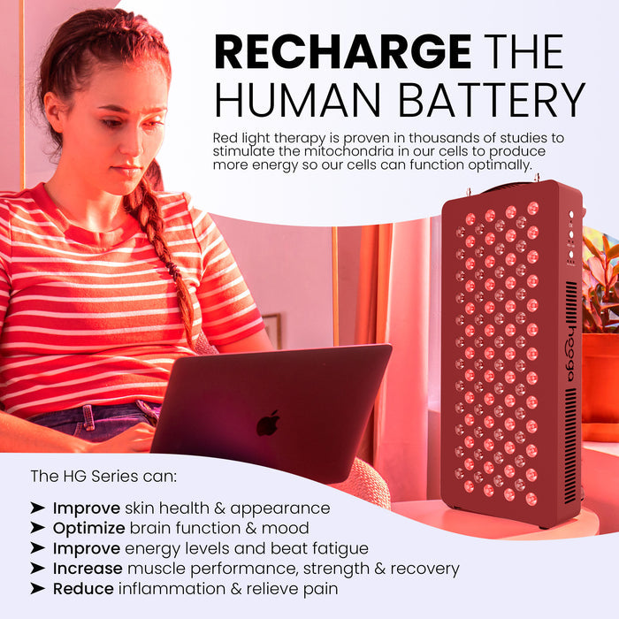 Woman Using Hooga HG Series Red Light Therapy Panel for Daily Wellness Routine