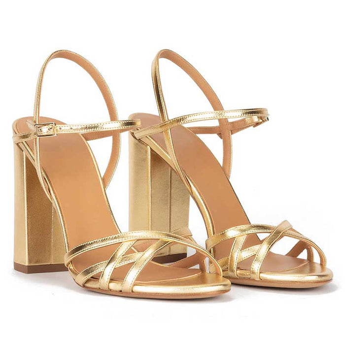 High Block Heel Sandals in Gold, Black, Silver, Nude, White