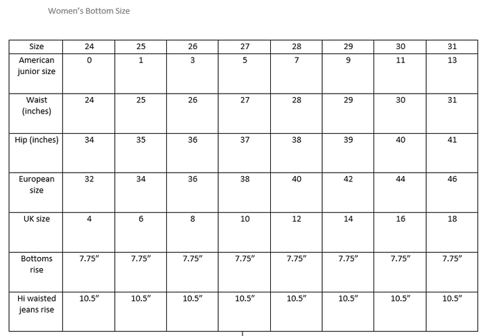 size chart