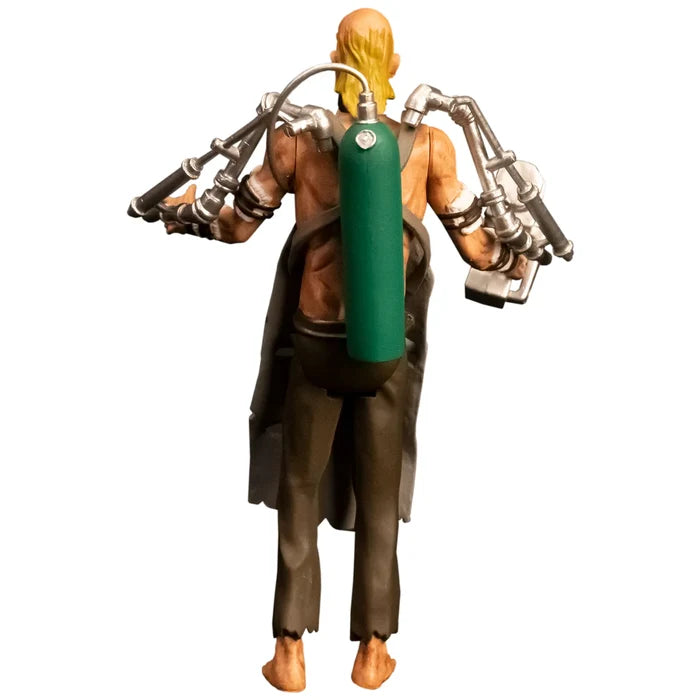 Action figure with a green tank and metallic arms on a white background