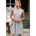 Indi Tier Short Dress in Aradonis Stripe Storm Grey - Romantiques