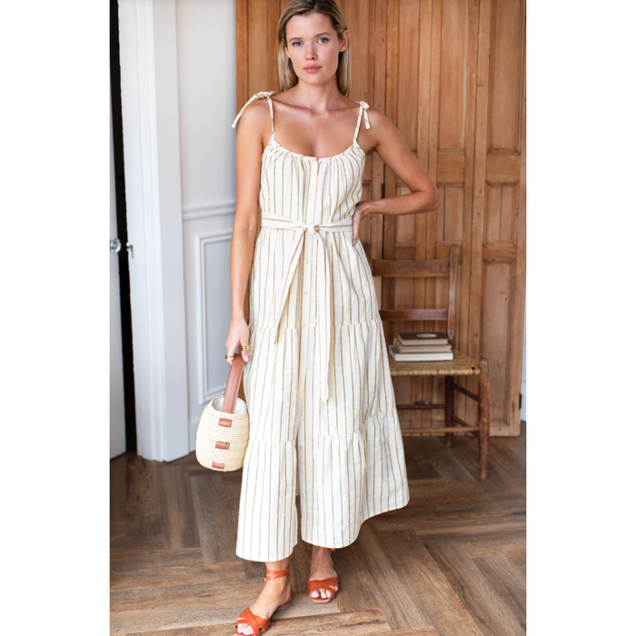 India Front Button Down Sundress in Honey Stripe - Romantiques