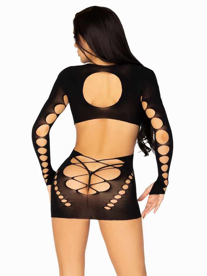 model showing back of dress