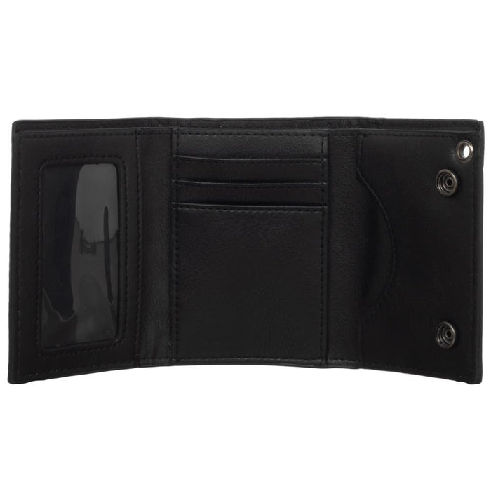 inside of wallet, with ID window slot and three card slots