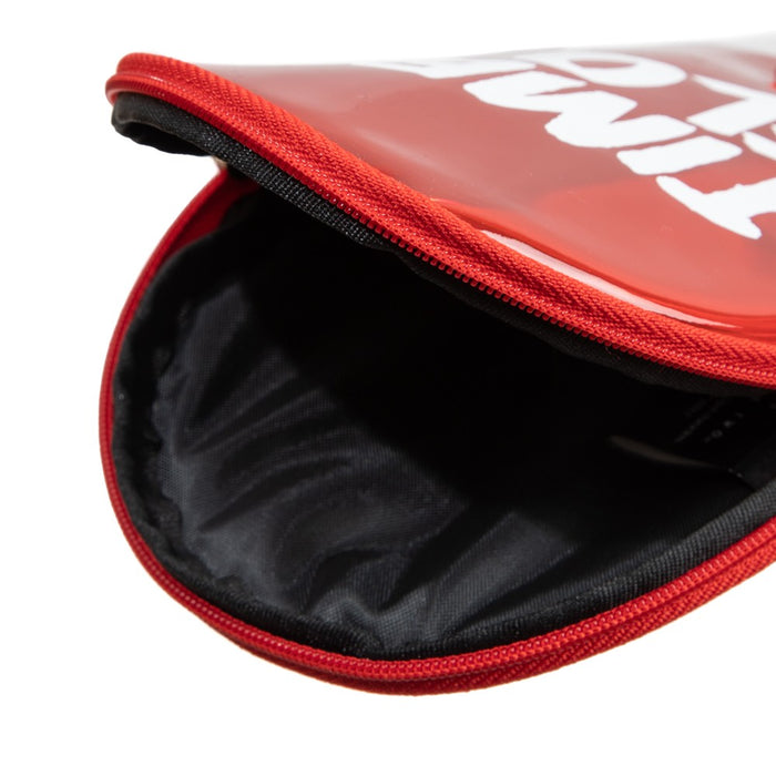 red balloon shaped coin purse with text that reads "time to float"