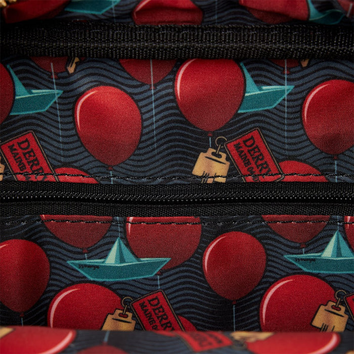 inside of backpack on display with white background