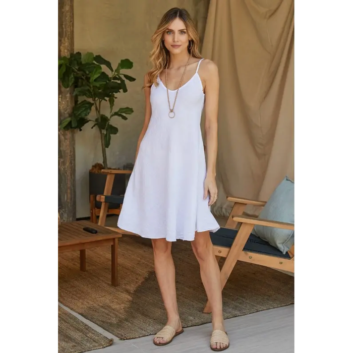 Italian Linen V-Neck Midi Slip Dress In White - Romantiques