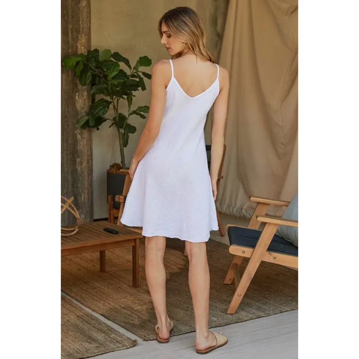 Italian Linen V-Neck Midi Slip Dress In White - Romantiques